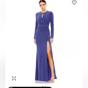 MAC DUGGAL Ruched Keyhole Long Sleeve Jersey Gown in Indigo Size US 12